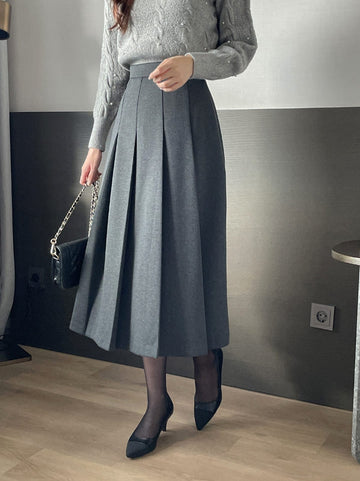 Milka Wool Brushed Pleats Long Skirt